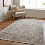 Homeroots 8' X 10' Gray And Ivory Floral Power Loom Distressed Area Rug Gray,Ivory Polypropylene 513319