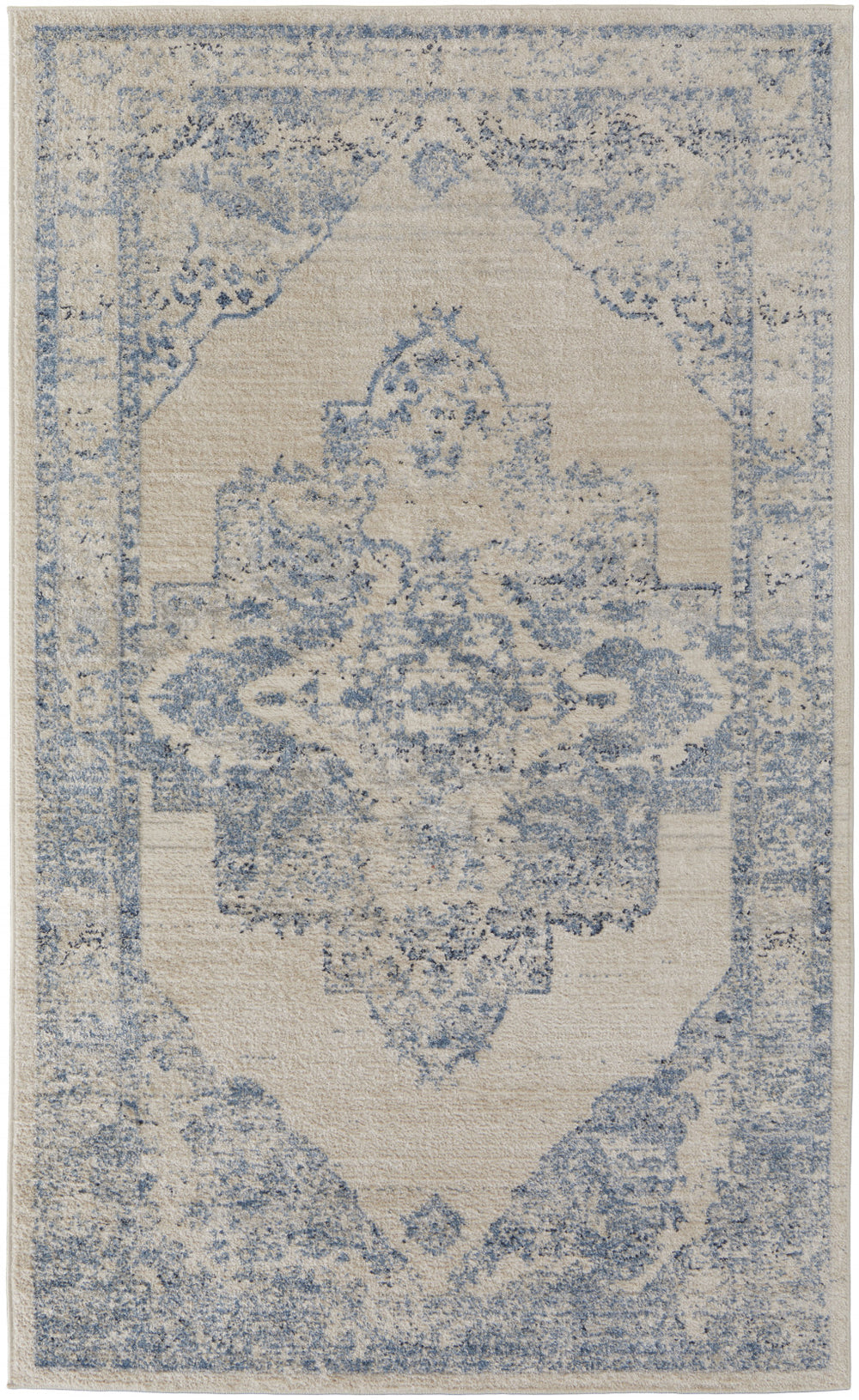 Homeroots 8' X 10' Blue And Ivory Floral Power Loom Distressed Area Rug Blue,Ivory Polypropylene 513323