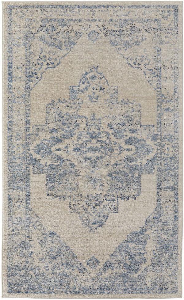 Homeroots 8' X 10' Blue And Ivory Floral Power Loom Distressed Area Rug Blue,Ivory Polypropylene 513323