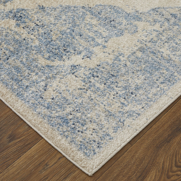 Homeroots 8' X 10' Blue And Ivory Floral Power Loom Distressed Area Rug Blue,Ivory Polypropylene 513323