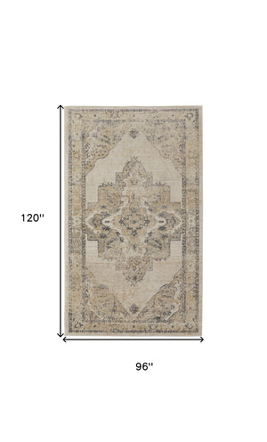 Homeroots 8' X 10' Ivory And Gray Floral Power Loom Distressed Area Rug Ivory,Gray Polypropylene 513327