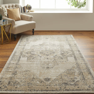 Homeroots 8' X 10' Ivory And Gray Floral Power Loom Distressed Area Rug Ivory,Gray Polypropylene 513327