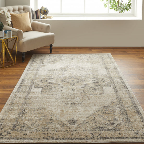 Homeroots 8' X 10' Ivory And Gray Floral Power Loom Distressed Area Rug Ivory,Gray Polypropylene 513327