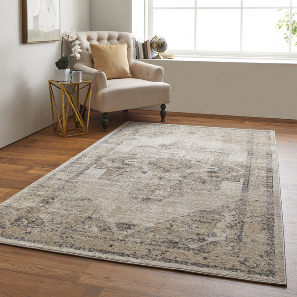 Homeroots 8' X 10' Ivory And Gray Floral Power Loom Distressed Area Rug Ivory,Gray Polypropylene 513327