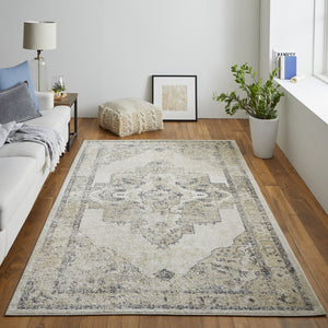 Homeroots 8' X 10' Ivory And Gray Floral Power Loom Distressed Area Rug Ivory,Gray Polypropylene 513327