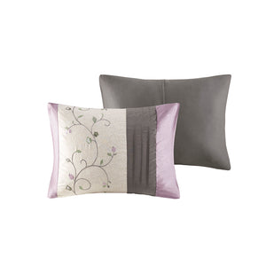 JLA Home Madison Park - Embroidered Serene Bedding 7-Piece Comforter Set with Dupioni Sheen, Floral Embroidery & Accent Pillows Purple MP10-3446