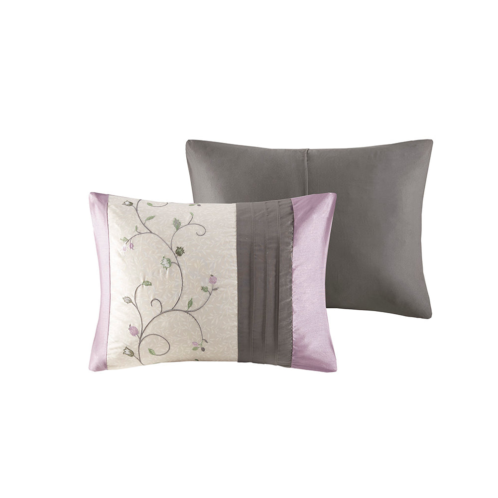 JLA Home Madison Park - Embroidered Serene 7-Piece Comforter Set with Dupioni Sheen, Floral Stitching & Coordinated Pillows Purple MP10-3447
