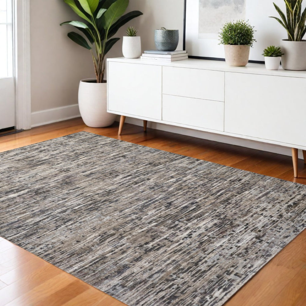 HomeRoots 4' Handcrafted Abstract Wool Area Rug in Gray, Brown & Beige - Elevate Your Space with Elegance 4' X 6' 513333