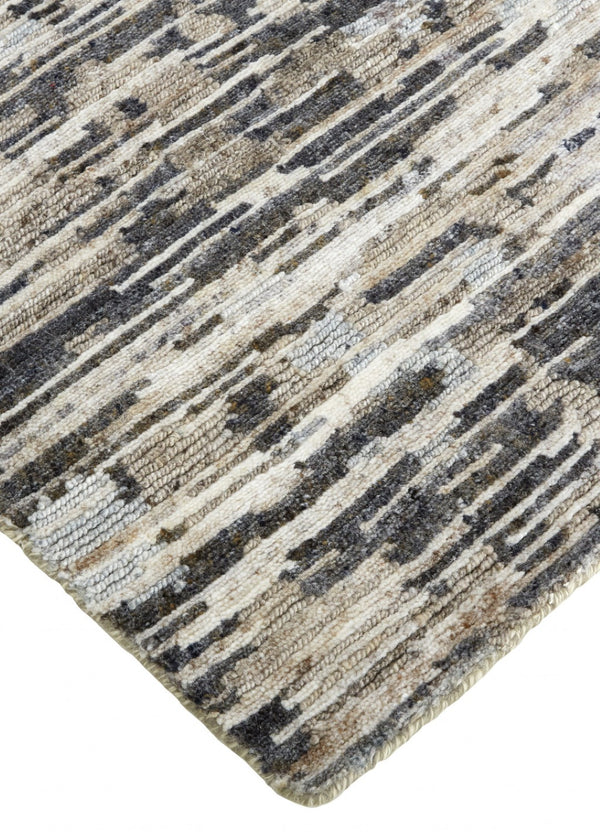 HomeRoots 4' Handcrafted Abstract Wool Area Rug in Gray, Brown & Beige - Elevate Your Space with Elegance 4' X 6' 513333