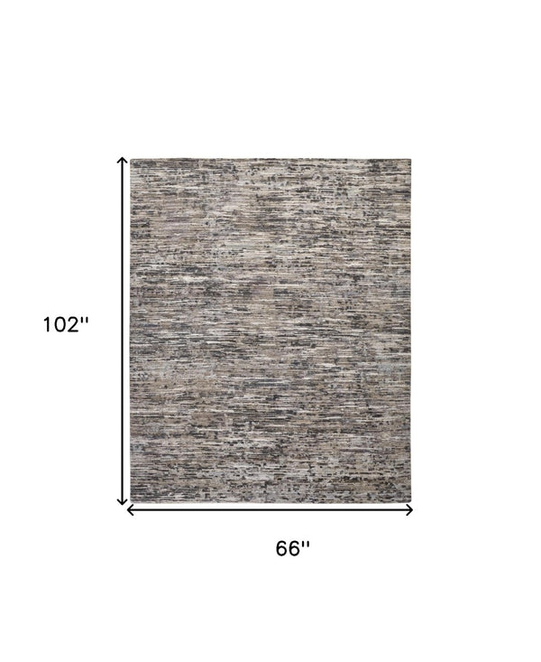 HomeRoots 4' Handcrafted Abstract Wool Area Rug in Gray, Brown & Beige - Elevate Your Space with Elegance 5' X 8' 513334