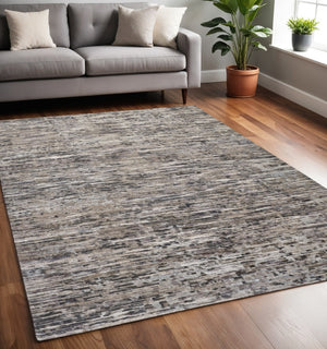 HomeRoots 4' Handcrafted Abstract Wool Area Rug in Gray, Brown & Beige - Elevate Your Space with Elegance 5' X 8' 513334