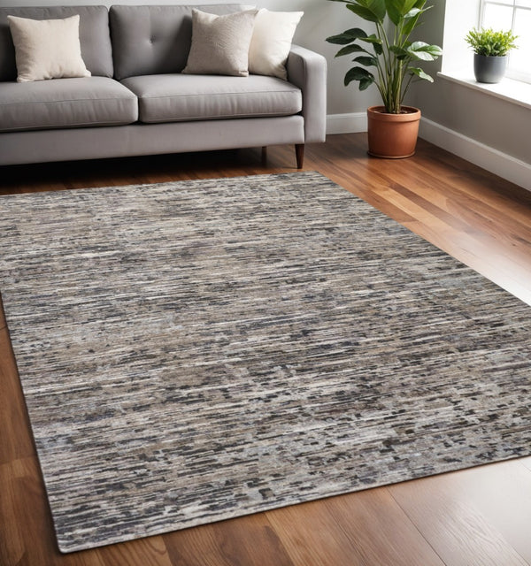 HomeRoots 4' Handcrafted Abstract Wool Area Rug in Gray, Brown & Beige - Elevate Your Space with Elegance 5' X 8' 513334