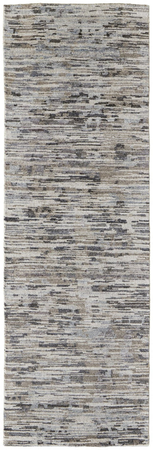 HomeRoots 4' Handcrafted Abstract Wool Area Rug in Gray, Brown & Beige - Elevate Your Space with Elegance 8' Runner 513338
