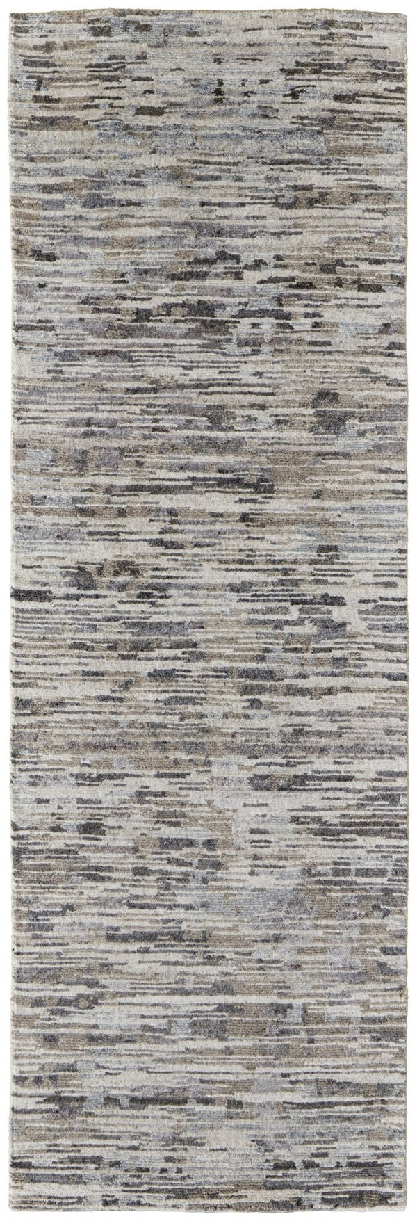 HomeRoots 4' Handcrafted Abstract Wool Area Rug in Gray, Brown & Beige - Elevate Your Space with Elegance 8' Runner 513338
