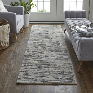 HomeRoots 4' Handcrafted Abstract Wool Area Rug in Gray, Brown & Beige - Elevate Your Space with Elegance 8' Runner 513338