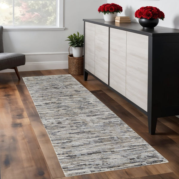 HomeRoots 4' Handcrafted Abstract Wool Area Rug in Gray, Brown & Beige - Elevate Your Space with Elegance 8' Runner 513338