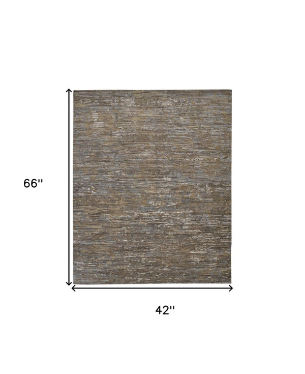 HomeRoots 4' Contemporary Hand-Knotted Wool Area Rug in Brown and Ivory - Unique Abstract Design for Any Room 4' X 6' 513341