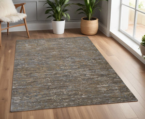 HomeRoots 4' Contemporary Hand-Knotted Wool Area Rug in Brown and Ivory - Unique Abstract Design for Any Room 4' X 6' 513341