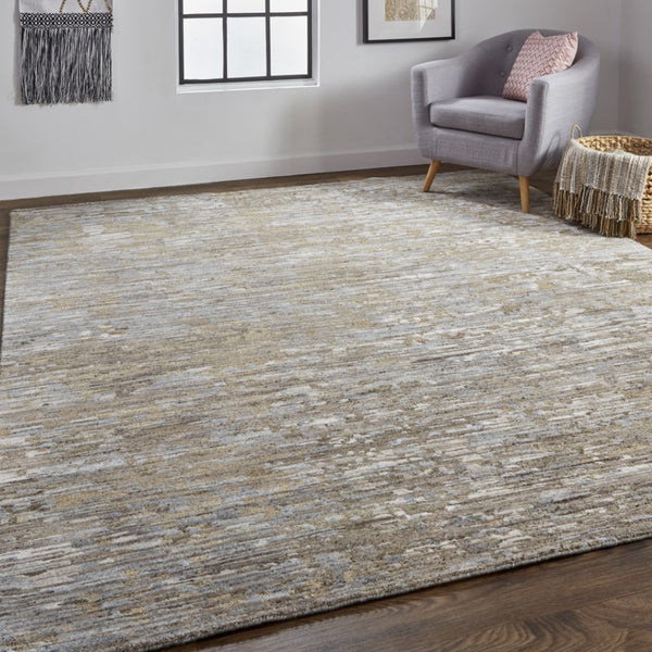HomeRoots 4' Contemporary Hand-Knotted Wool Area Rug in Brown and Ivory - Unique Abstract Design for Any Room 5' X 8' 513342