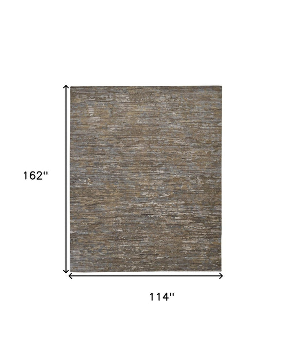 HomeRoots 4' Contemporary Hand-Knotted Wool Area Rug in Brown and Ivory - Unique Abstract Design for Any Room 10' X 13' 513345
