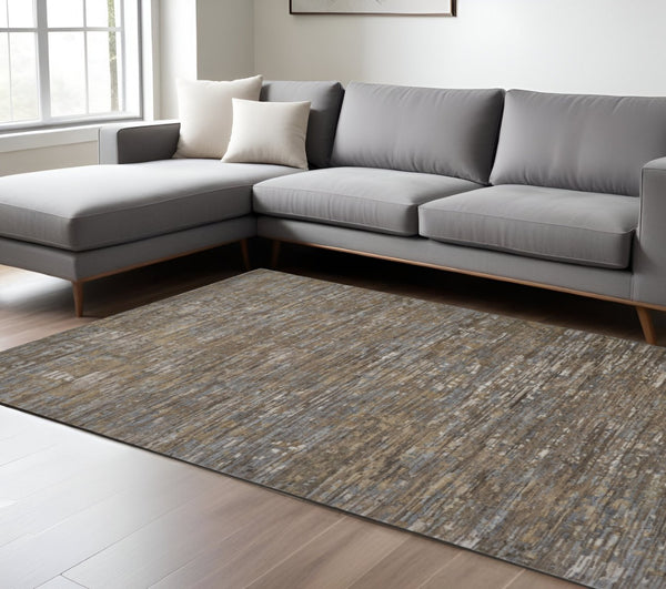 HomeRoots 4' Contemporary Hand-Knotted Wool Area Rug in Brown and Ivory - Unique Abstract Design for Any Room 10' X 13' 513345