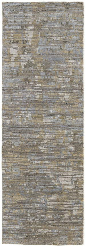 HomeRoots 4' Contemporary Hand-Knotted Wool Area Rug in Brown and Ivory - Unique Abstract Design for Any Room 8' Runner 513346
