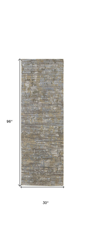 HomeRoots 4' Contemporary Hand-Knotted Wool Area Rug in Brown and Ivory - Unique Abstract Design for Any Room 8' Runner 513346