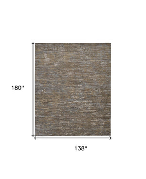 HomeRoots 4' Contemporary Hand-Knotted Wool Area Rug in Brown and Ivory - Unique Abstract Design for Any Room 12' X 15' 513347