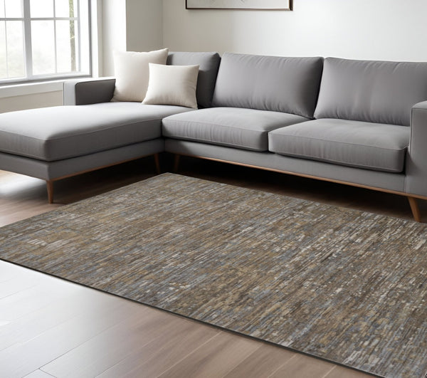 HomeRoots 4' Contemporary Hand-Knotted Wool Area Rug in Brown and Ivory - Unique Abstract Design for Any Room 12' X 15' 513347