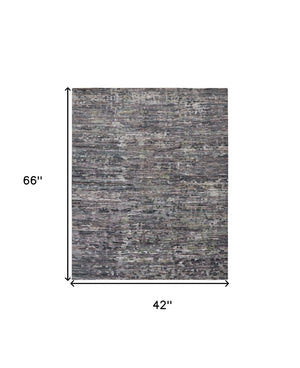 HomeRoots 4' Hand-Knotted Wool Area Rug in Blue and Gray Abstract Design for Modern Home Elegance 4' X 6' 513349