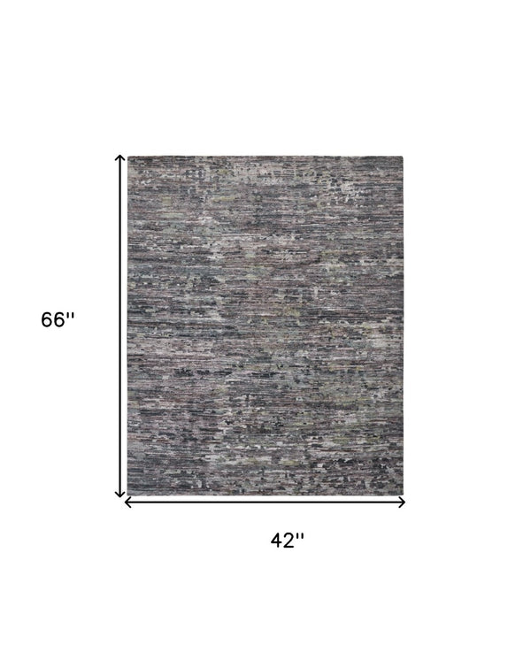 HomeRoots 4' Hand-Knotted Wool Area Rug in Blue and Gray Abstract Design for Modern Home Elegance 4' X 6' 513349
