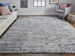 HomeRoots 4' Hand-Knotted Wool Area Rug in Blue and Gray Abstract Design for Modern Home Elegance 4' X 6' 513349