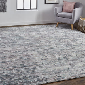 HomeRoots 4' Hand-Knotted Wool Area Rug in Blue and Gray Abstract Design for Modern Home Elegance 4' X 6' 513349
