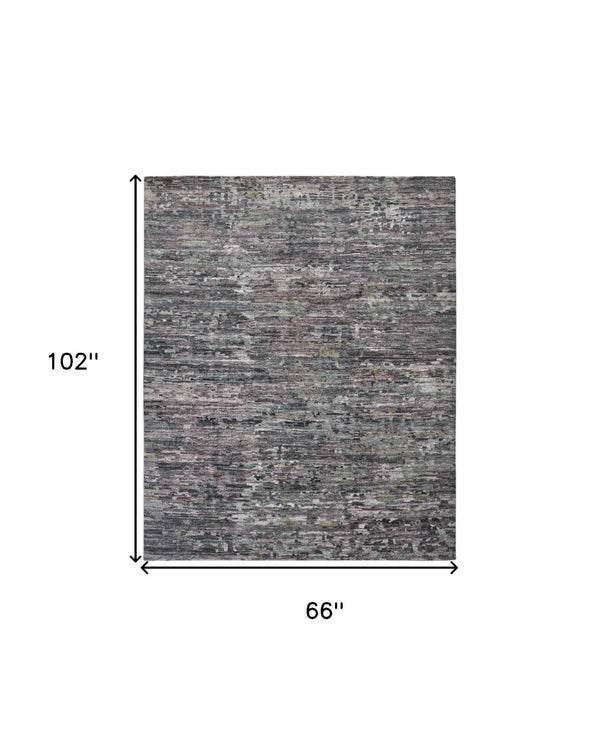 HomeRoots 4' Hand-Knotted Wool Area Rug in Blue and Gray Abstract Design for Modern Home Elegance 5' X 8' 513350