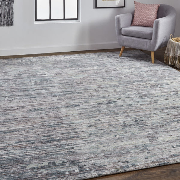 HomeRoots 4' Hand-Knotted Wool Area Rug in Blue and Gray Abstract Design for Modern Home Elegance 5' X 8' 513350