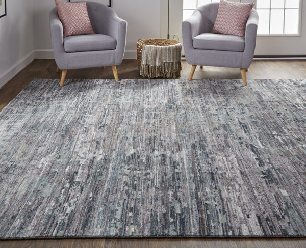 HomeRoots 4' Hand-Knotted Wool Area Rug in Blue and Gray Abstract Design for Modern Home Elegance 5' X 8' 513350