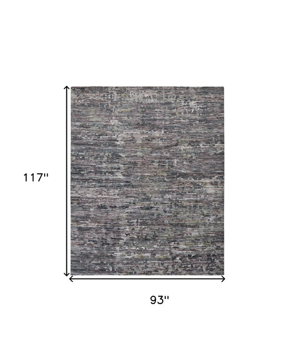 HomeRoots 4' Hand-Knotted Wool Area Rug in Blue and Gray Abstract Design for Modern Home Elegance 8' X 10' 513351