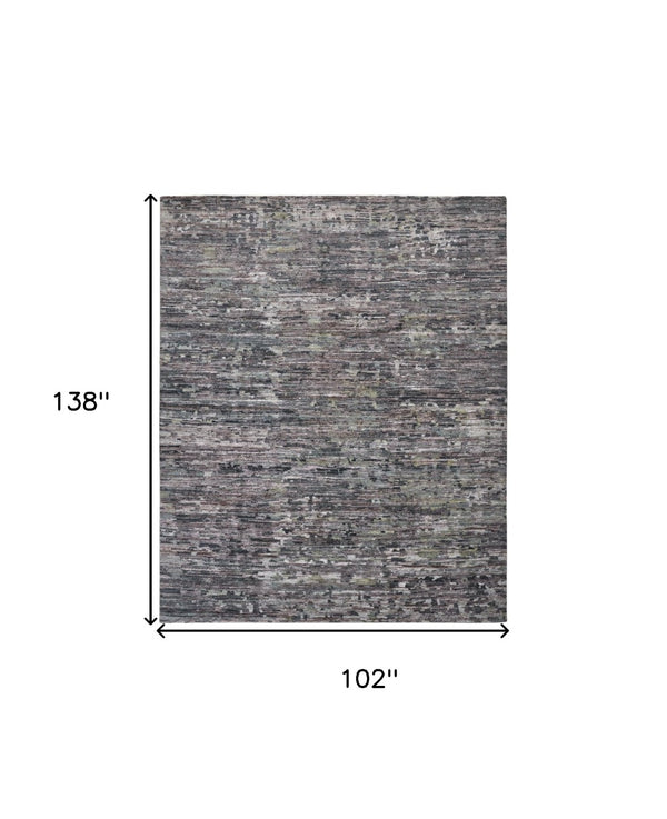 HomeRoots 4' Hand-Knotted Wool Area Rug in Blue and Gray Abstract Design for Modern Home Elegance 9' X 12' 513352