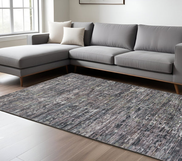 HomeRoots 4' Hand-Knotted Wool Area Rug in Blue and Gray Abstract Design for Modern Home Elegance 9' X 12' 513352