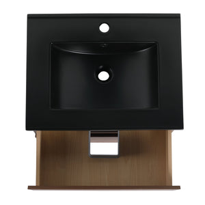 English Elm 24" Wall-Mounted Bathroom Vanity With Black Ceramic Sink & 2 Soft-Close Drawers For Stylish Storage W999S00193