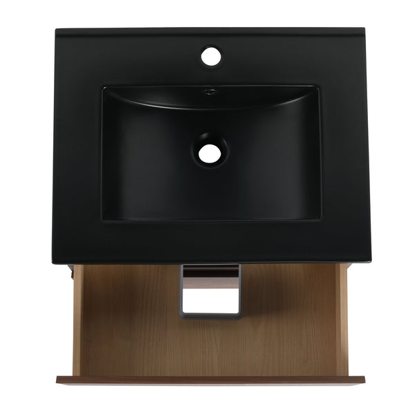 English Elm 24" Wall-Mounted Bathroom Vanity With Black Ceramic Sink & 2 Soft-Close Drawers For Stylish Storage W999S00193