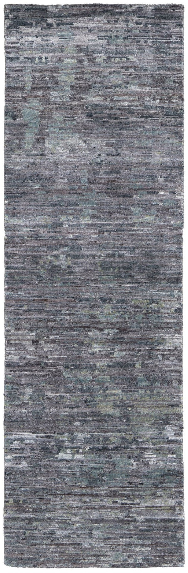 HomeRoots 4' Hand-Knotted Wool Area Rug in Blue and Gray Abstract Design for Modern Home Elegance 8' Runner 513354