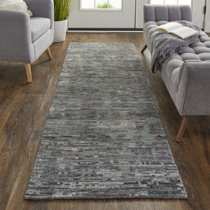 HomeRoots 4' Hand-Knotted Wool Area Rug in Blue and Gray Abstract Design for Modern Home Elegance 8' Runner 513354