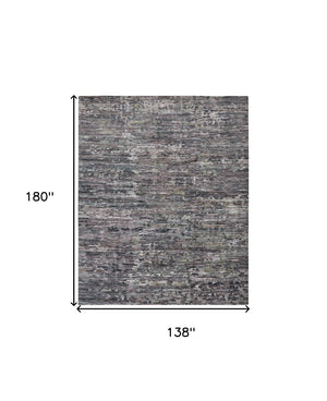 HomeRoots 4' Hand-Knotted Wool Area Rug in Blue and Gray Abstract Design for Modern Home Elegance 12' X 15' 513355