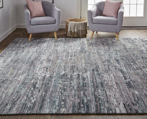 HomeRoots 4' Hand-Knotted Wool Area Rug in Blue and Gray Abstract Design for Modern Home Elegance 12' X 15' 513355
