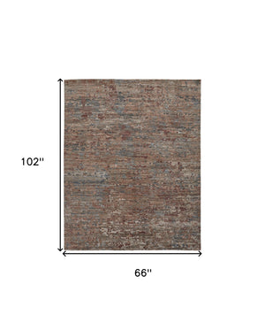 Homeroots 5' X 8' Red And Blue Wool Abstract Hand Knotted Area Rug  Wool 513358