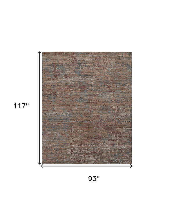 Homeroots 8' X 10' Red And Blue Wool Abstract Hand Knotted Area Rug  Wool 513359