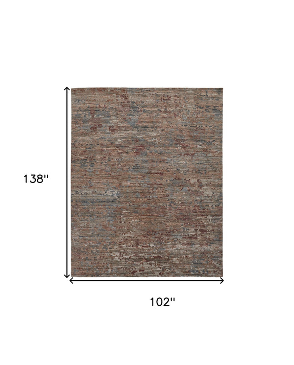 Homeroots 9' X 12' Red And Blue Wool Abstract Hand Knotted Area Rug  Wool 513360