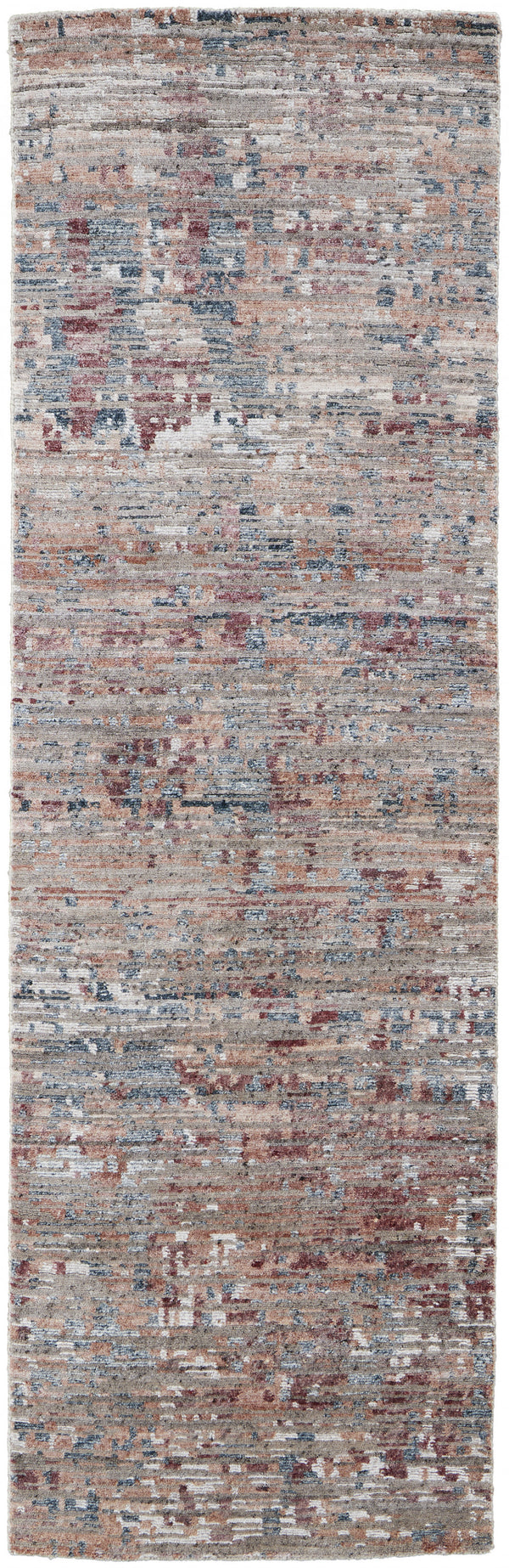 Homeroots 8' Red And Blue Wool Abstract Hand Knotted Runner Rug  Wool 513362