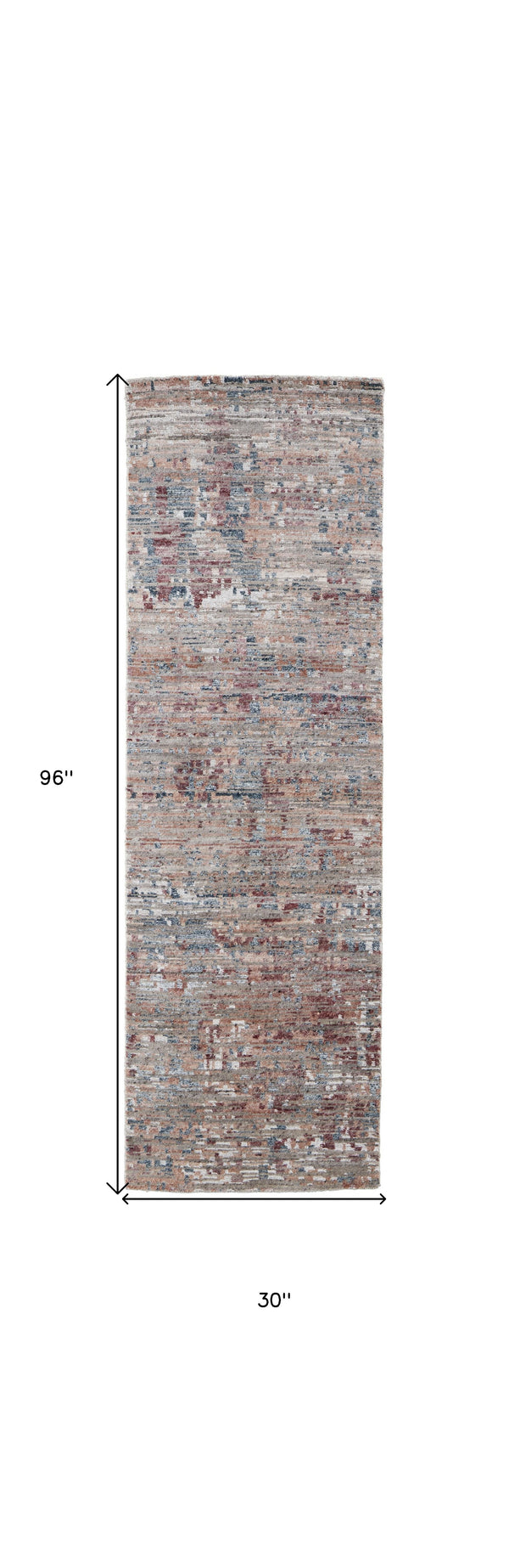 Homeroots 8' Red And Blue Wool Abstract Hand Knotted Runner Rug  Wool 513362